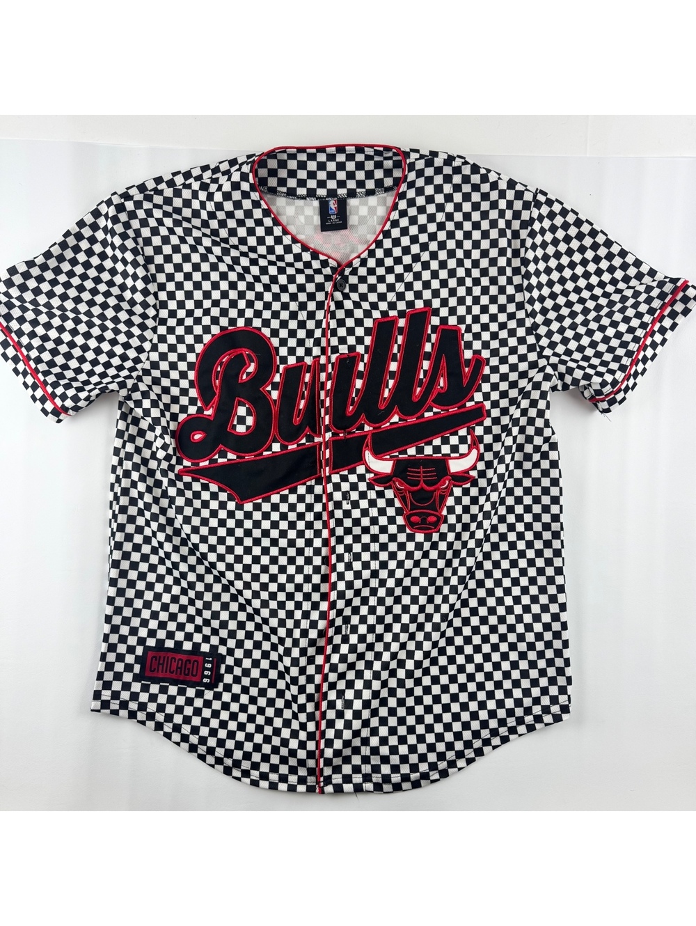 NBA Chicago Bulls Large Checkered Button Up Jersey